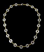 19ct white gold circular disk and yellow gold bar link necklace