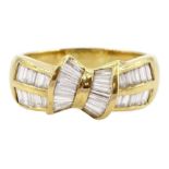 18ct gold tapered baguette cut diamond bow ring