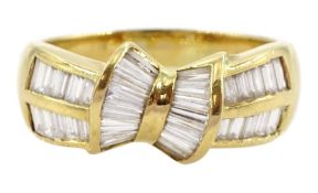 18ct gold tapered baguette cut diamond bow ring