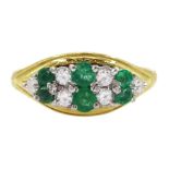 18ct gold emerald and round brilliant cut diamond ring