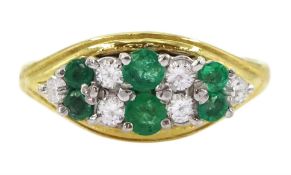 18ct gold emerald and round brilliant cut diamond ring