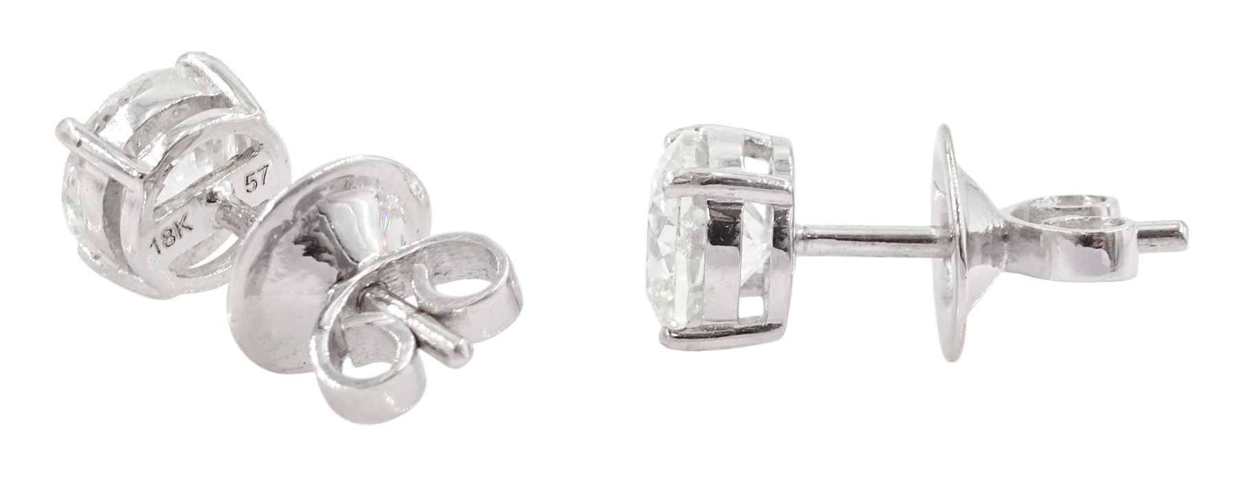 Pair of 18ct white gold round brilliant cut diamond stud earrings - Image 2 of 2