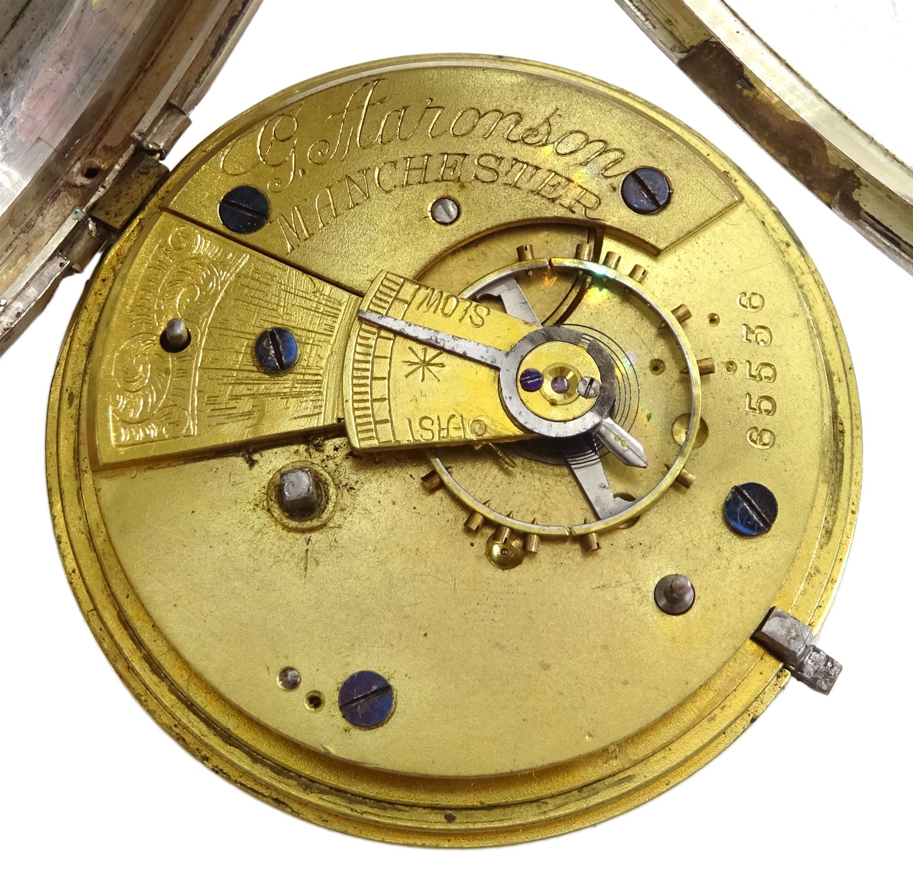 Victorian silver keyless fusee lever pocket watch by Aaronson - Image 4 of 5