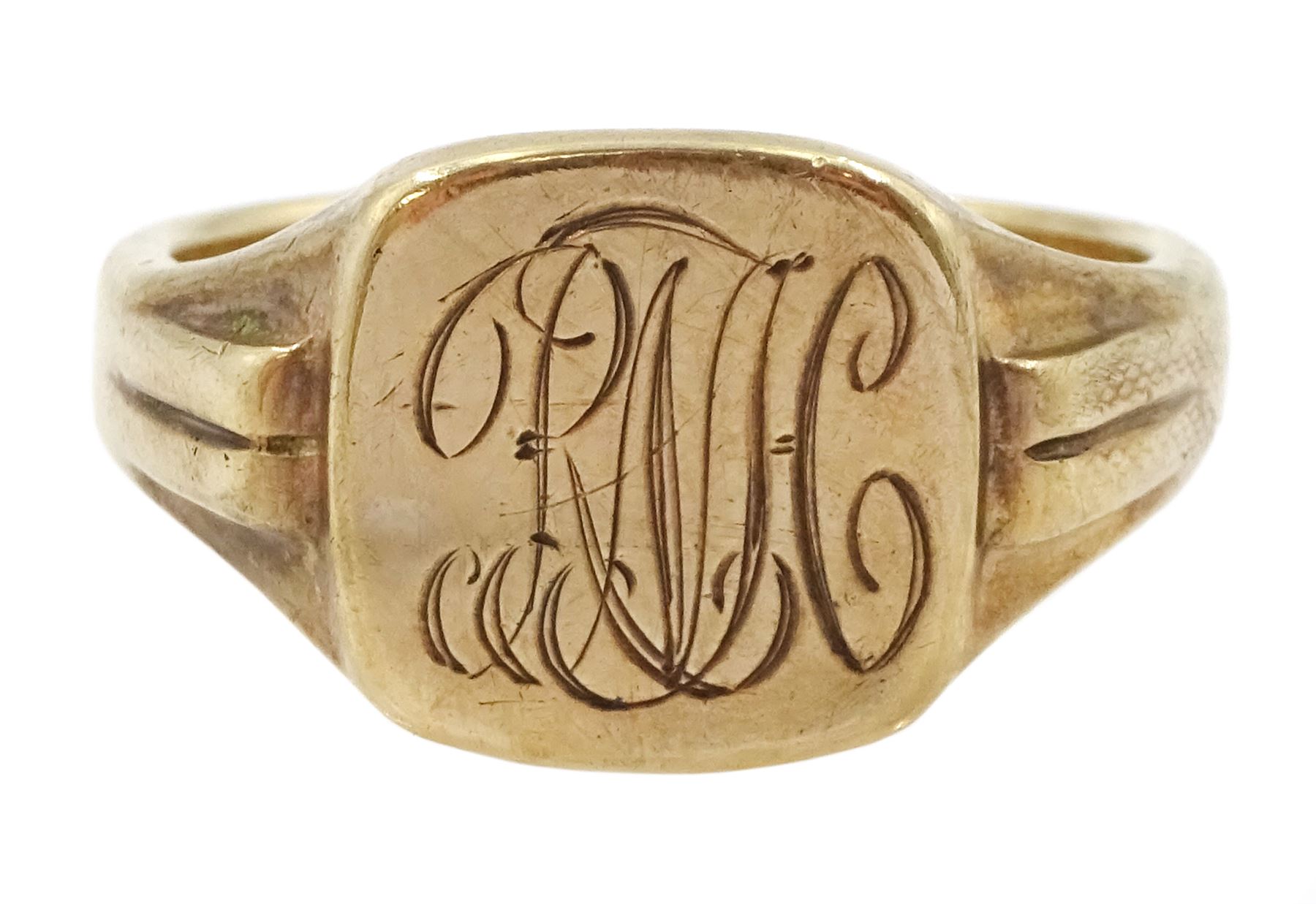 9ct gold signet ring with engraved initials 'RHN'