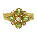 Silver-gilt peridot and pearl cluster ring