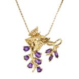 14ct gold amethyst butterfly and leaf pendant necklace