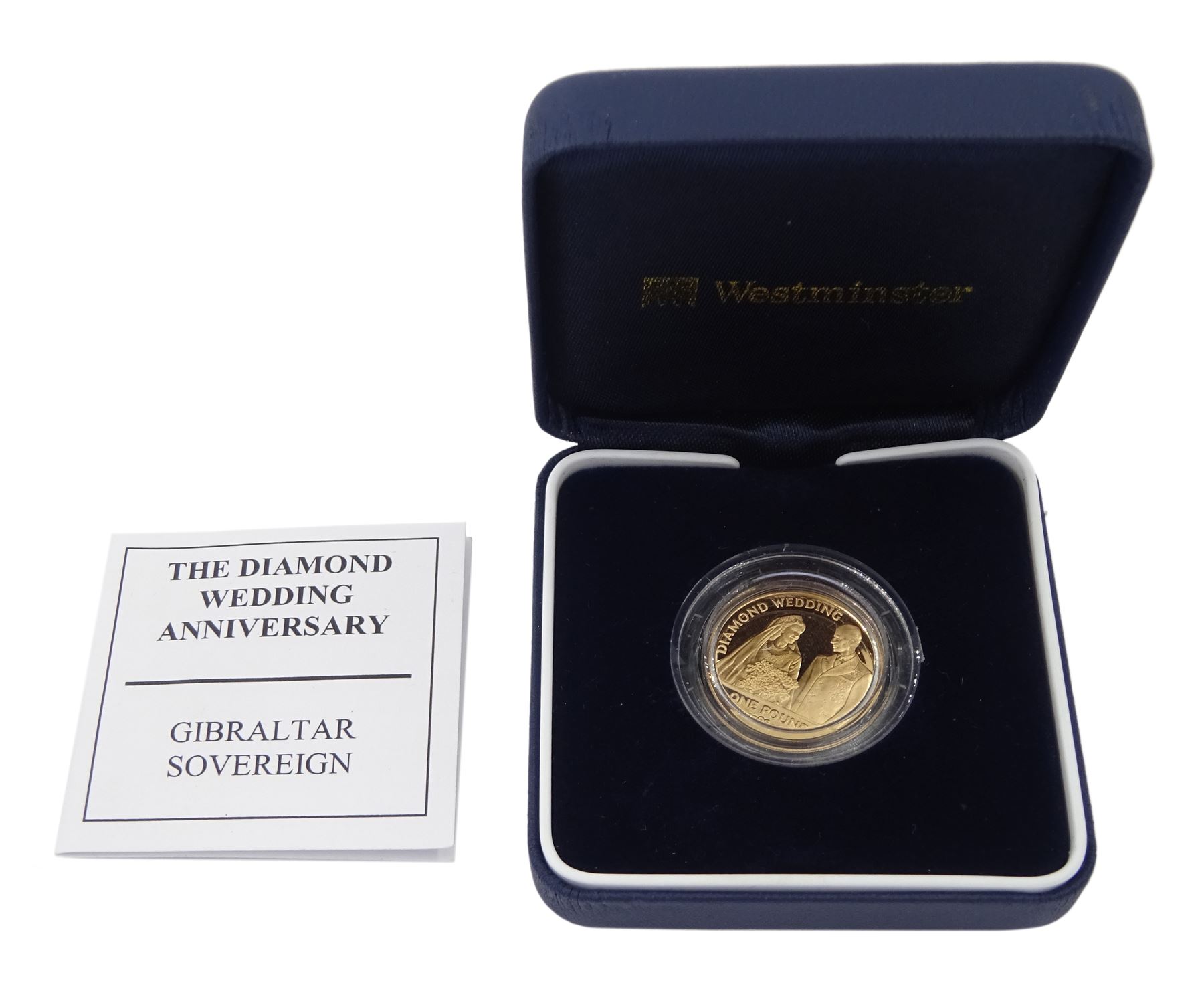 Queen Elizabeth II 2007 Gibraltar 22ct gold one pound coin commemorating 'The Diamond Wedding Annive