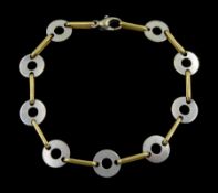 19ct white gold circular disk and yellow gold bar link bracelet