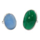Silver blue chalcedony ring and a silver green agate ring