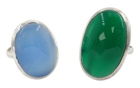 Silver blue chalcedony ring and a silver green agate ring