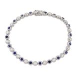 18ct white gold bezel set diamond and sapphire alternate link bracelet