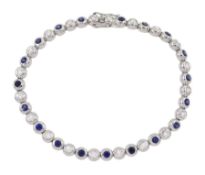 18ct white gold bezel set diamond and sapphire alternate link bracelet