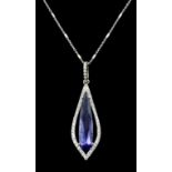 Silver purple stone and cubic zirconia set pendant necklace