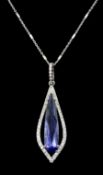 Silver purple stone and cubic zirconia set pendant necklace