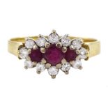 18ct gold ruby and diamond cluster ring