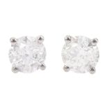 Pair of 18ct white gold round brilliant cut diamond stud earrings