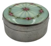 Early 20th century silver and guilloche enamel pill box by Meyle & Mayer