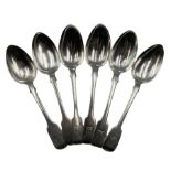 Three Victorian Irish silver fiddle pattern dessert spoons Dublin 1878