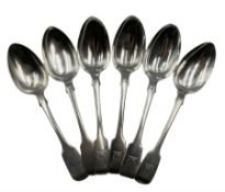 Three Victorian Irish silver fiddle pattern dessert spoons Dublin 1878