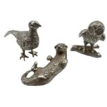 Three novelty silver animals modelled as a pheasant