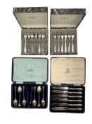 Set of silver tea spoons and tongs with fluted finials Sheffield 1918 maker Walker & Hall