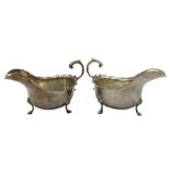 Pair of Georgian design silver sauceboats with crimped rims