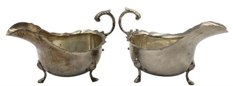 Pair of Georgian design silver sauceboats with crimped rims