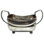 George III Irish silver 2 handled rectangular sugar bowl with monogram and engraved decoration on ba