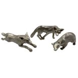 Three novelty silver animals modelled as a badger and two foxes by Sarah Jones