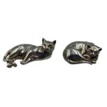 Two novelty silver models of recumbent cats by Sarah Jones