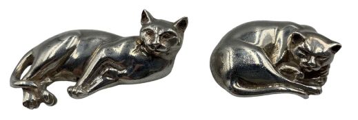 Two novelty silver models of recumbent cats by Sarah Jones