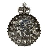 Edwardian silver small circular dish embossed with figures D5.5cm Chester 1904 by George Nathan and