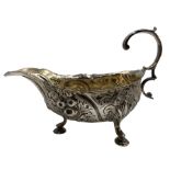 George III silver sauceboat with acanthus scroll handle