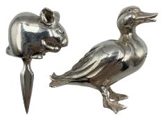 Novelty silver model of a Duck by Sarah Jones
