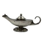 George V silver table lighter in the form of an oil lamp by Henry Matthews