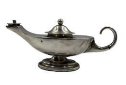 George V silver table lighter in the form of an oil lamp by Henry Matthews