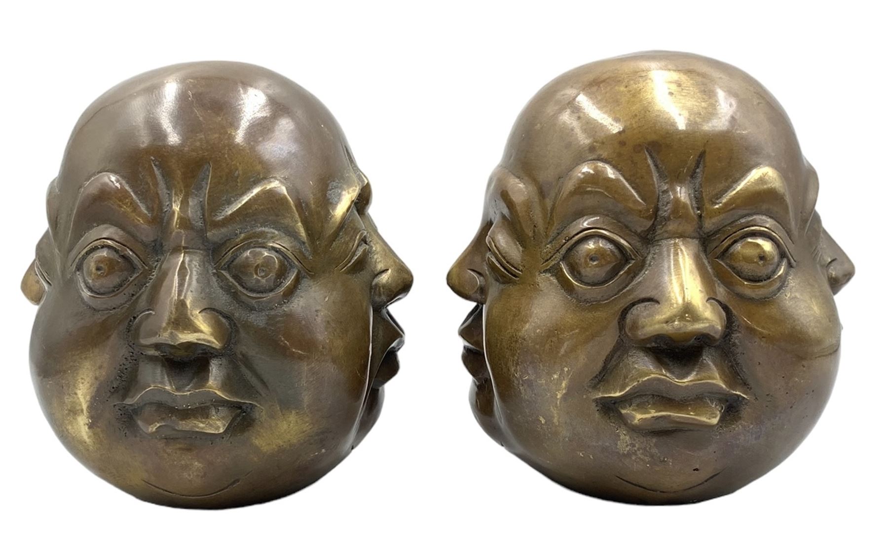 Two Chinese bronzed four-faced Buddha heads - Image 2 of 6