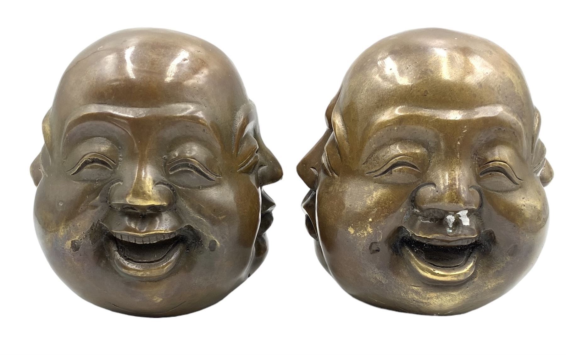 Two Chinese bronzed four-faced Buddha heads - Image 4 of 6