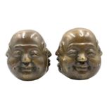 Two Chinese bronzed four-faced Buddha heads