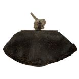 19th century Tibetan tinder pouch with white metal mounts and cabochon coral W12cm