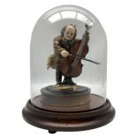 Dresden porcelain figure of a man playing the Cello H14cm under glass dome