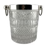 Hobnail cut glass ice bucket with plated rim and ring handles D19cm