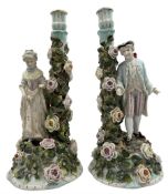 Pair of late 19th/ early 20th century Sitzendorf candlesticks modelled as a galllant and his lady an