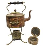 Art Nouveau brass and copper kettle with spirit burner