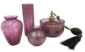 Five pieces of Royal Brierley pink lustre glass to inlude an atomizer of compressed circular form