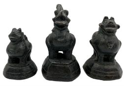 Three Burmese bronze opium weights in the form of Hintha birds