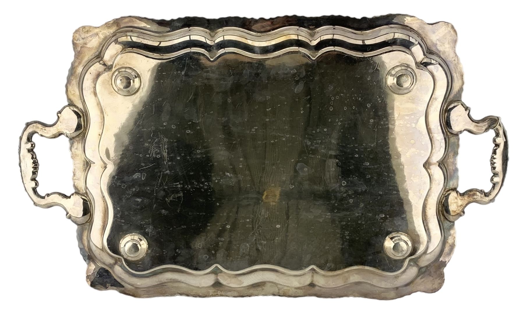 20th century two-handled silver-plated tea tray with floral engraved decoration and gadrooned shell - Image 2 of 3