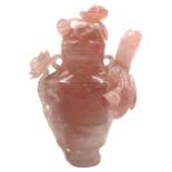 Late 19th/ 20th century Chinese rose quartz vase and cover carved with bird and flowers H19cm