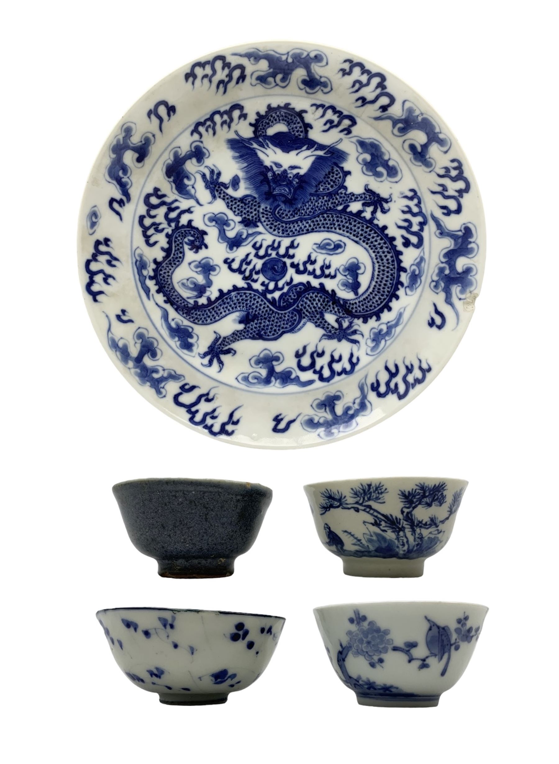18th Chinese tea bowl with a fisherman and verse