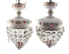 Pair of Bohemian cranberry glass ceiling lights